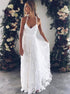 White Flower Lace V Neck Open Back Prom Dress LBQ1378